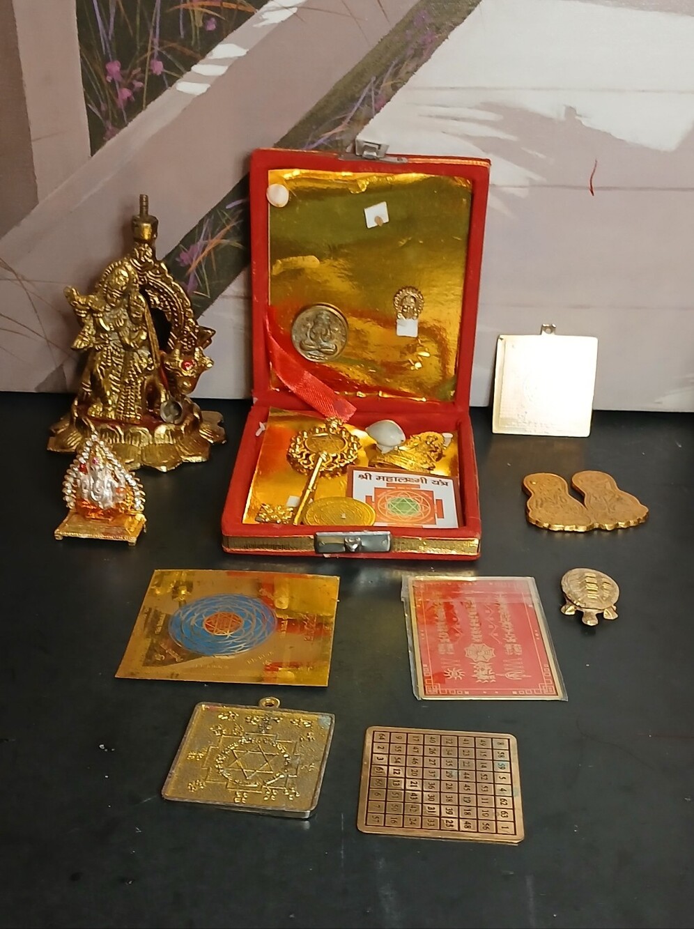 Gold-Tone Puja Decorative Set - Red and Gold